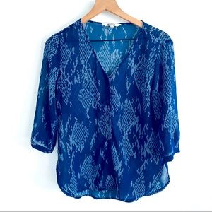BB Dakota Semi Sheer Blue Graphic Print Blouse